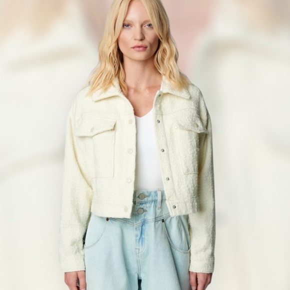 Blank NYC Ecru Cropped Punch Hole Shirt Jacket with Pockets - Picture 1 of 14